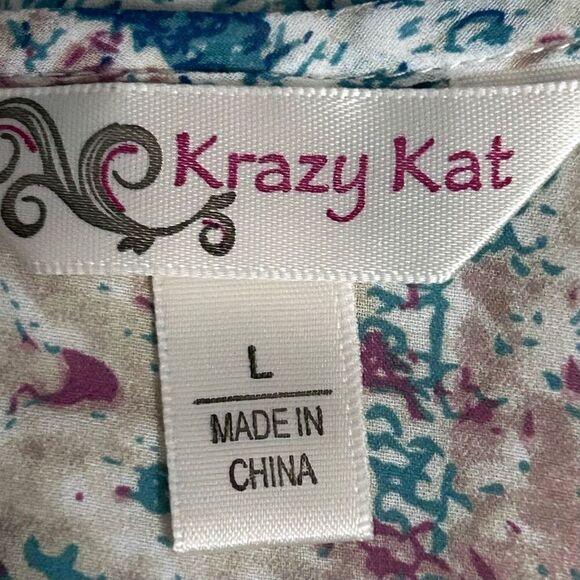 Krazy Kat Tunic Blouse Women's Large Pastel Floral Crochet Lace Trim 3/4 Sleeve - Picture 12 of 14